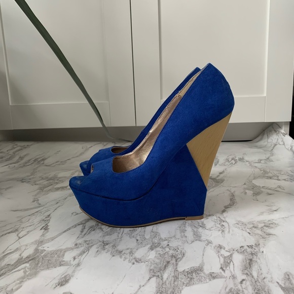 Qupid royal blue platform peep toe heels - Picture 5 of 7